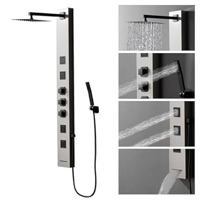 Homevacious Shower Panel Tower System,Stainless Steel Bathroom Stand Up Shower Kit,Wall-Mount Shower Panels with Rainfall Shower Head,4 Massage Body Jets,Tub Spout and Handheld Shower,Brushed Nickel