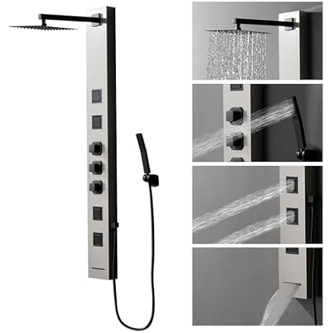 Homevacious Shower Panel Tower System,Stainless Steel Bathroom Stand Up Shower Kit,Wall-Mount Shower Panels with Rainfall Shower Head,4 Massage Body Jets,Tub Spout and Handheld Shower,Brushed Nickel Cover