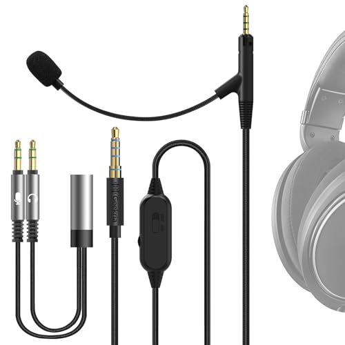 Geekria QuickFit Boom Mic Headphones Cable for Gaming & Meeting, Compatible with Sennheiser HD598, HD598 SE, 2.5mm Jack Replacement Cord with Boom Microphone and Volume/Mute Control (Black 5.6FT)
