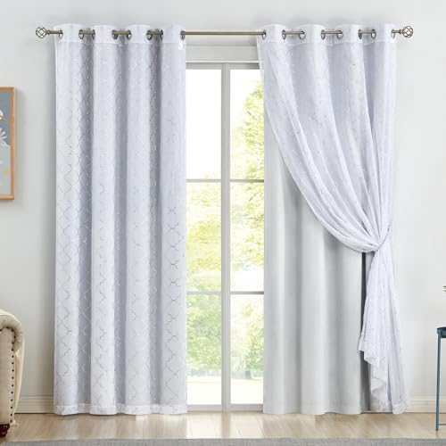 Enactex Juego de 4 cortinas opacas para oscurecer la habitación, con estampado metálico marroquí, traslúcidas y de terciopelo, para oscurecer la habitación, 132 x 160 cm, con ojales para dormitorio,