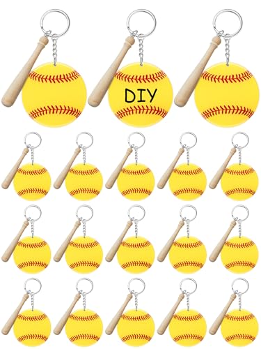 Taiyin 18 Sets Baseball Softball Acrylic Keychain Bulk DIY Ball Bag Tag Sports Party Favors Mini Ball Charms for Team Gifts(Yellow,Softball) by Taiyin - Image 2