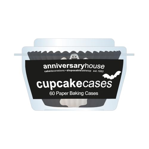 Anniversary House Pack of 60 Halloween Fright Night Cupcake Cases for Baking, Baking Cups in Heavy Duty Greaseproof Paper, Muffin Case for Festive Xmas Baking, Ghost and Pumpkin Design, J236