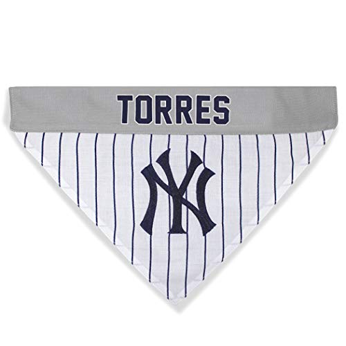 Image of MLBPA Reversible Dog CAT Bandana - GLEYBER Torres #25 Pet Bandana - MLB New York Yankees Home & Away Bandanna, Large /X-Large