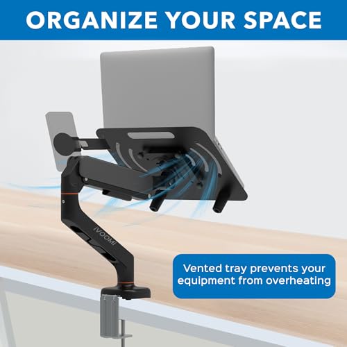 Image of iVOOMi Lappy Duo Gas Spring Laptop Stand for Desk with Magnetic Mobile Holder, 180 Rotating Laptop Arm, Holds Up to 10kg, VESA 100x100mm, Fits 10-21 Inch Laptops