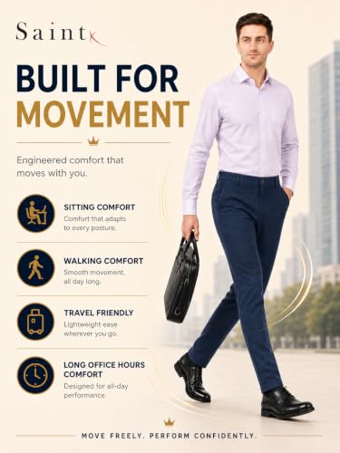 Image of SaintX Men's 4-Way Stretchable, Wrinkle Resistant, All-Day Comfort Trousers | 2 inch Expandable Waistband | Lightweight & Flexible Everyday Wear | EasyMove Office & Casual Wear (Style 37)