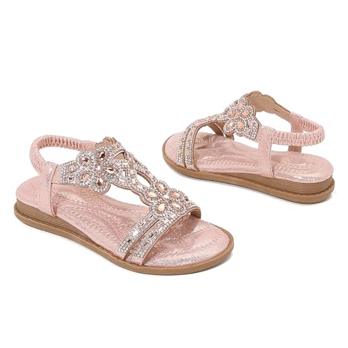 Toddler Girls Sandals Elastic Strap Soft Rubber Princess Flat Shoes Summer Flower Rhinestone Girl Shoes3