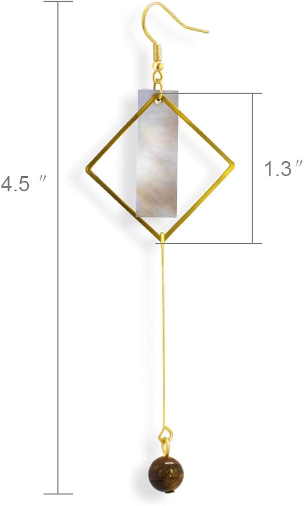 Miniatura 5 de Mismatch - Aretes de concha de abulón abstracta con diseño de asimétrica para mujeres y niñas, Metal, Sin incrustaciones