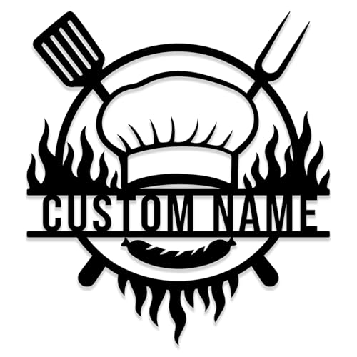 Custom BBQ Metal Sign, Personalized Grilling Name Wall Art,Barbecue Sign