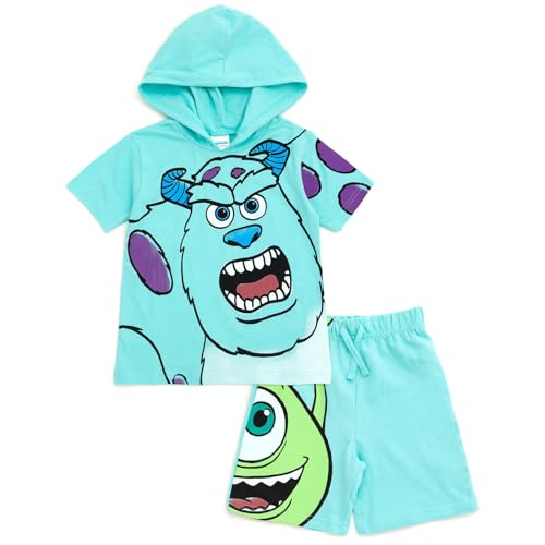 Disney Monsters Inc. Mike Sully Toddler Boys Hooded T-Shirt and French Terry Shorts Outfit Set Sulley Mike 4T