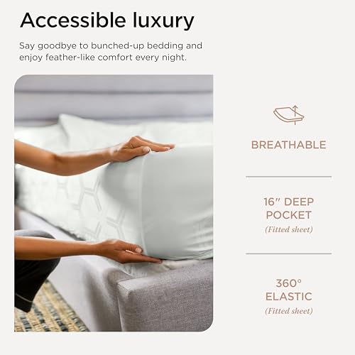 Image of Threadmill 100% Cotton Sheets for Full Size Bed - 600 Thread Count Full Bed Sheets Set with 16 inch Deep Pocket - Jacquard Sateen Weave 4-Piece Bedding Set with Cooling Effect, Light Grey