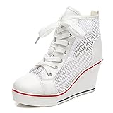 ALLINNINE Women's Trendy Platform Wedge Sneakers with Mesh Design Comfortable and Breathable Athletic Shoes Elevated Casual and Active Wear (Net White, 6)