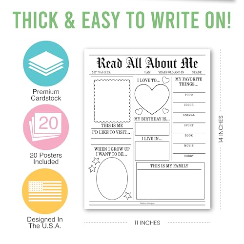 All About Me Posters for Classroom Must Haves - 20 Star Student Poster, 100 Days of School Items, Star of The Week Poster Elementary Classroom Decor, End of School Year Teacher Supplies by Hadley Designs - Image 2