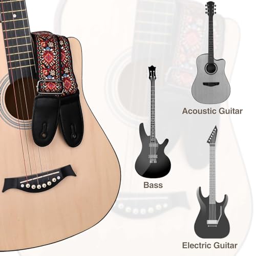 WLLHYF Sangle de guitare vintage large broderie rouge sangles réglables en cuir pour guitares électriques, basses, acoustiques, femmes et hommes, accessoires de guitaristes, Rouge, 89-155cm x 5cm - Les Beatles, Paul McCartney, John Lennon, RIngo Starr, George Harrison WLLHYF Sangle de guitare vintage large broderie rouge sangles réglables en cuir pour guitares électriques, basses, acoustiques, femmes et hommes, accessoires de guitaristes, Rouge, 89-155cm x 5cm – Image 8