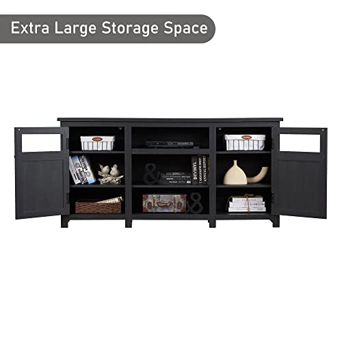 Jxqtlingmu Farmhouse Tv Stand For 75 65 Inch Tv, Farmhouse & Modern Entertainment Center With Storage Cabinets, 66" Rustic Tv Console For Living Room Bedroom, Black #TOP5