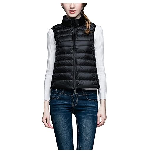 ZhuiKun Chaleco Mujer Chaquetas de Down Ligero Plegable Plumón Acolchado Chalecos Negro S