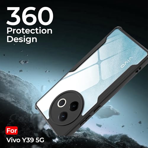 Image of A rtistque Clear Hard Transparent Acrylic Armor Anti-Drop Shockproof TPU Edge Back Cover Case for Vivo Y39 5G - Black