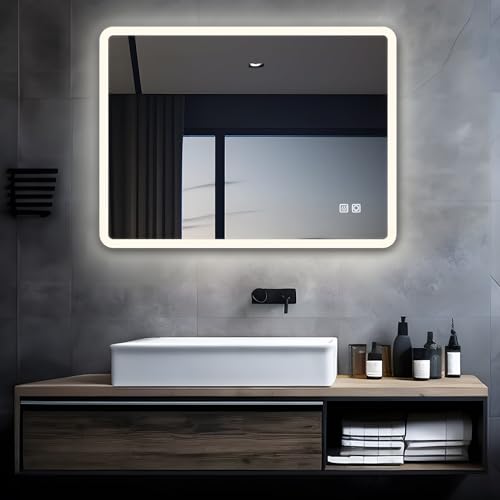 MIQU LED Badspiegel mit Beleuchtung 100x60 cm Badezimmerspiegel, Bad Groß Spiegel mit Touch Dimmbar Warm/Weiß Licht Beschlagfrei… – Ansicht 3