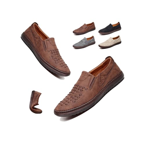 Men's Genuine Leather Loafers Slip-On Casual Shoes – Lightweight Breathable Flat Walking Shoes for Comfort