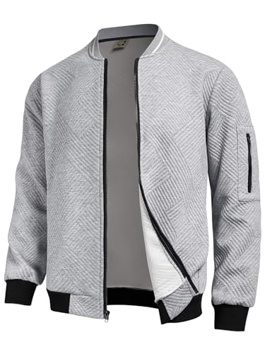Hardaddy Men's Lightweight Bomber Jacket Textured Casual Varsity Coat Gray 3XL