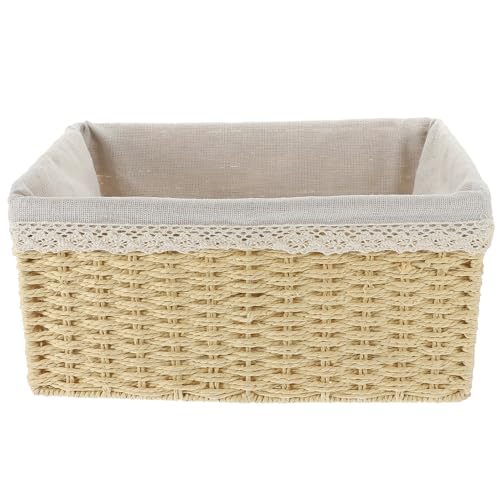 TOPBATHY Cesta de Almacenamiento Tejida con Forro Beige con Asas Organizador de Escritorio Versátil para Hogar y Oficina Cesta Decorativa Ligera y Segura para Guardar Objetos Pequeños