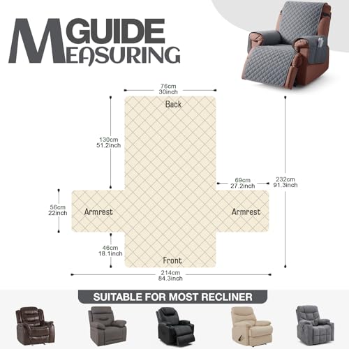 Image of KinCam 100% Waterproof Recliner Chair Cover, Reclining Couch Covers for Pets, Dogs, Recliner Couch Slipcover Furniture Protector with Elastic Straps for Kids(30 inch, Dark Gray)