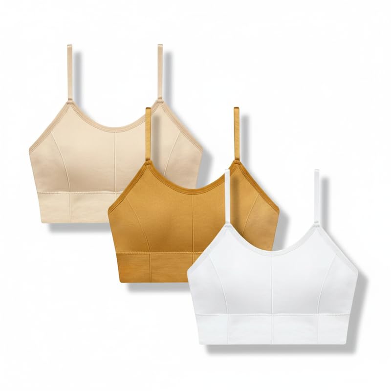 tantu ora Women's Cotton Padded Sports Bra with Removable Pad Wire Free Stretchable Everyday Use Sport, Gym Yoga, Outdoor Lifestyle Bralette Bra for Girls - (Pack of 3 PCS) Cream, Yellow,White -34-picture-43