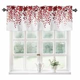 Savannan Spring Summer Kitchen Curtains Valances, Red Leaves Branches Fruits Abstract Minimalist Style Rod Pocket Short Window Curtains for Cafe, Bedroom, Bathroom, 1 Panel, 54'' X 18'', Leafsan85507