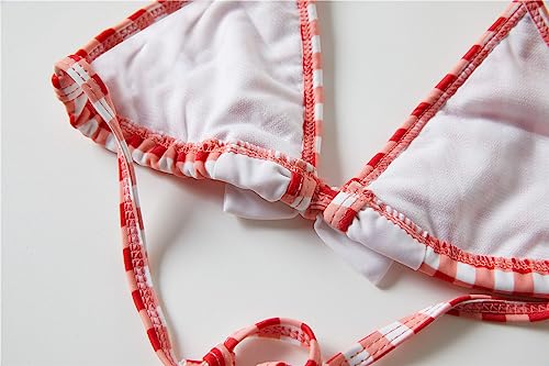 Mud Kingdom Beach Sport Swimsuit for Little Girls Ruffle Plaid Bow Knot Halter with Pleated Hem Bottom Bikini Set 2 Piece Red and White Check Size 7-84