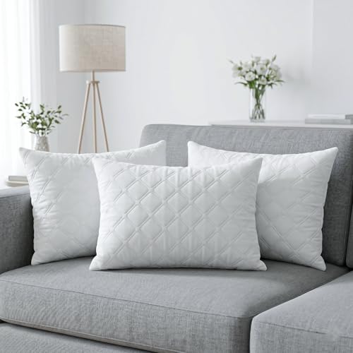 Image of AYKA Microfiber Cushion Filler Set of 3 (12x18 Inch) | Soft & Fluffy Sofa Cushions Inserts | Premium Polyester Fiber Throw Pillows for Sofa, Couch, Bed & Living Room Decor | White