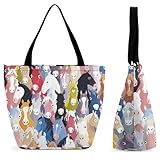 JZemdybill Bolsa de mano con cremallera, bolsa de playa con huellas de perro, bolsa de hombro grande para uso diario, viajes, Caballos de dibujos animados coloridos, 28.5 x 18 x 32.5 cm