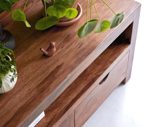 Image of Sheesham Wood Multipurpose Entertainment TV Unit Cabinet Storage for Home Living Room | Wooden Furniture for Hall Office Decor- Natural