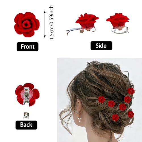 40 Pinzas de Pelo Red Rose Decorativas Mini miniatura 2