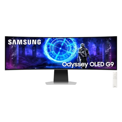 Samsung Monitor Gaming Odyssey OLED G9 (S49DG950), Curvo (1800R), 49'', 5120x1440 (DQHD), 32:9, HDR10+, QD-OLED Glare Free, 240Hz, 0,03ms (GtG), Compatibilità G-Sync, HDMI, Micro HDMI, DP, Casse