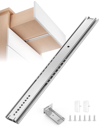 Chibery 6 Pack 14 Inch Center Mount Drawer Slides Hidden Undermount Heavy Duty Concealed Central Rails 3/4 Extension Bottom Glide Track Runners for Kitchen Cabinets Chest of Drawers Dressers