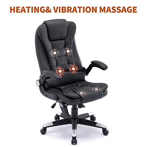 Ergonomic Executive Office Chair, Massage Office Chair With Heated, High Back Leather Desk Chair With Lumbar Support And Flip-Up Armrest, Comfortable Home Office Desk Chairs #TOP4