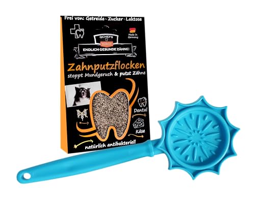 QCHEFS Lick Stick Blau & Zahnputzflocken Hund als Schleckmatte to Go & Leckerli fürs Training gegen Stress - Clicker Hundetraining