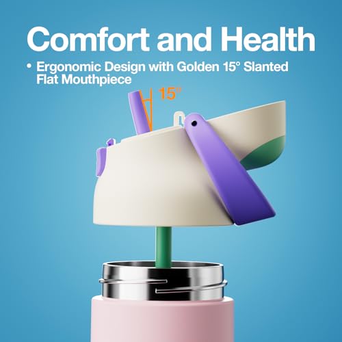 CHAKO LAB Botella de Agua Aislada de 23oz con Recubrimiento Cerámico, Pajilla y Tapa con Pico, Taza de Café de Acero Inoxidable a Prueba de Fugas, Estética Linda para Gimnasio, Deportes, Trabajo y Escuela (Rosa) miniatura 6