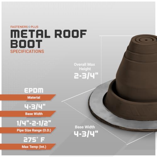 Image of Fasteners Plus #1 Round EPDM Metal Roof Pipe Flashing Boot (Fits 1 /4 inch - 2-1 /2 inch Pipe OD), Brown
