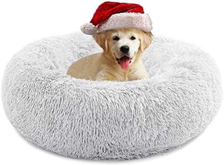 YOJOGEE Calming Donut Dog Bed for Medium Small Dogs Cats, Fluffy Anti Anxiety Dog Beds Washable Puppy Bed Non-Slip Plush Cuddler Warming Round Faux Fur Pet Bed
