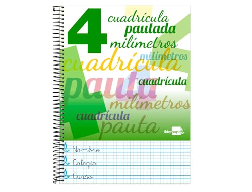 Cuaderno espiral liderpapel folio pautaguia tapa blanda 80h 75 gr cuadro pautado 4mm colores surtidos
