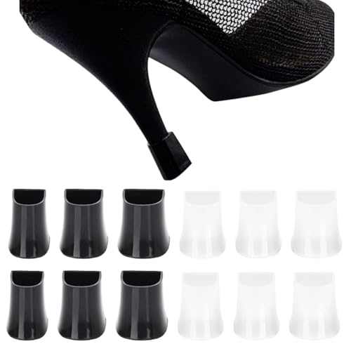 SGERUFZ 6 pares de protectores de tacón alto, tapones para zapatos de tacón, adecuados para césped, grava, bodas, actividades al aire libre, fácil de caminar (negro y transparente)