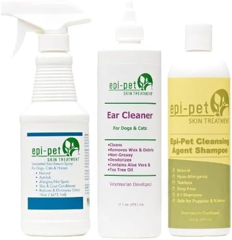 Epi-Pet Large Basic Skin & Coat Care Kit D 16 oz. (Unscented), and 16 oz. Epi-Pet Ear Cleaner for Dogs Cats & Horses