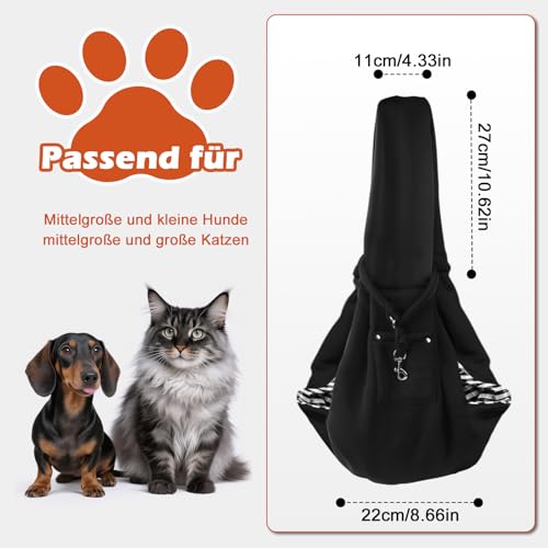TINGTING Hunderucksack Bis 10kg, Schwarzes Hundetragetuch Mit Sicherheitsgurt, Transporttasche Hund Für Kleine Hunde, Verstellbare Tragetasche Für Spaziergänge Und Reisen