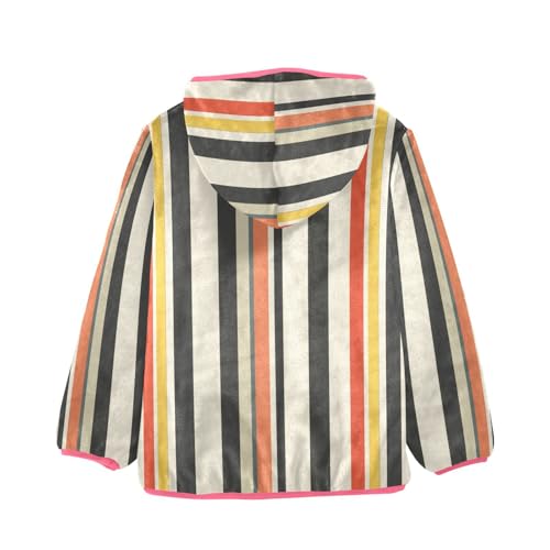 Vintage Stripes Boho Girls Fleece Jacket Girls Fall Jacket Girl Coats Zip Up Hoodie Children Sherpa Warm Outerwear 2-10T2