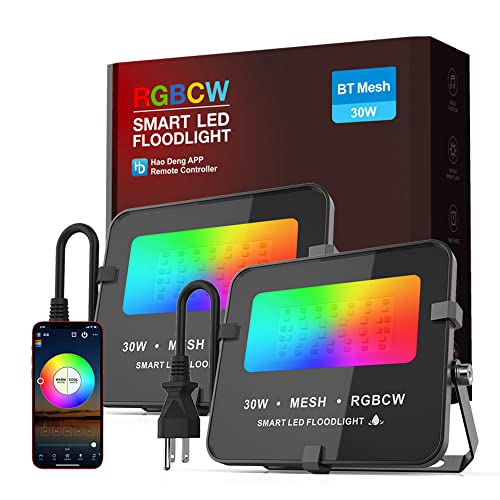 LED Flood Light ,30W Outdoor Smart Floodlight, RGBCW Color Changing Lights , Warm White to Daylight for Party Halloween Christmas Spotlight(2 Pack)