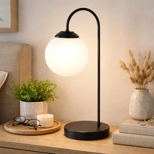 Image of tu casa Black Metal Base with Stand Bedside Study Table Lamp with White Glass Moon Light Stand for Home Decoration Bedroom Living Room Lounge Office Festival Gifting H - 88 inch / No Blub