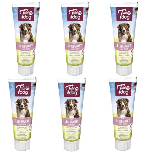Tubi Dog Delikatess Leberwurst | 6er Pack | 6 x 75 g | Leckerli für Hunde | Ohne Geschmacksverstärker, Konservierungs- oder Farbstoffe | In der praktischen Soft-Touch-Tube