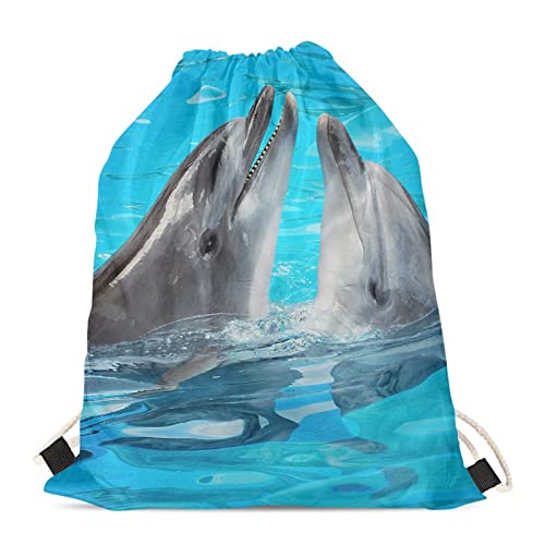 Wanyint Sac à dos avec cordon de serrage pour voyage, gym, sac à main, dauphin, M/L Cover