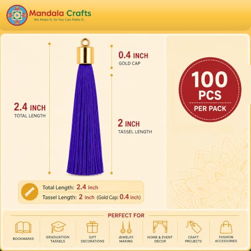 Image of Mandala Crafts Gold Tone Cap Purple Silky Bookmark Tassels with Loops | 100 PC, Machine Washable, Polyester, Mini, for Crafts Jewelry Making Graduation Decorations Keychains Gift Tags & Ornaments