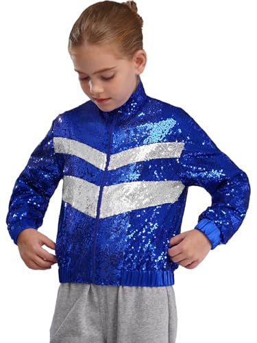 Kids Girls Sparkly Sequin Jacket Long Sleeve Zipper Coat Bomber Jacket Hip Hop Jazz Dance Jacket3